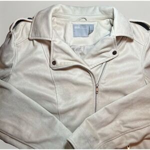 Asos Moto Jacket Womens Size US 10 Faux Suede Beige Full Zip Asymmetrical